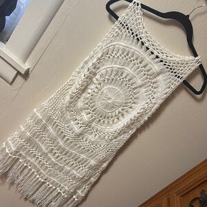 Never Worn. White Crochet Fringe coverup